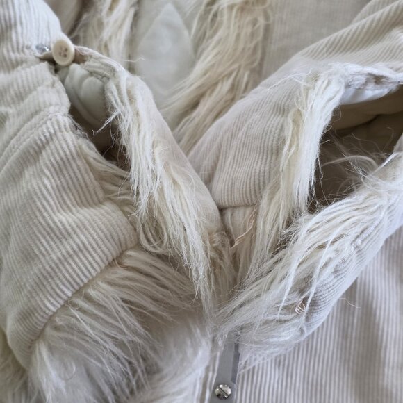 Women's Cream Faux Fur Trim Hooded Coat - Picture 10 of 16